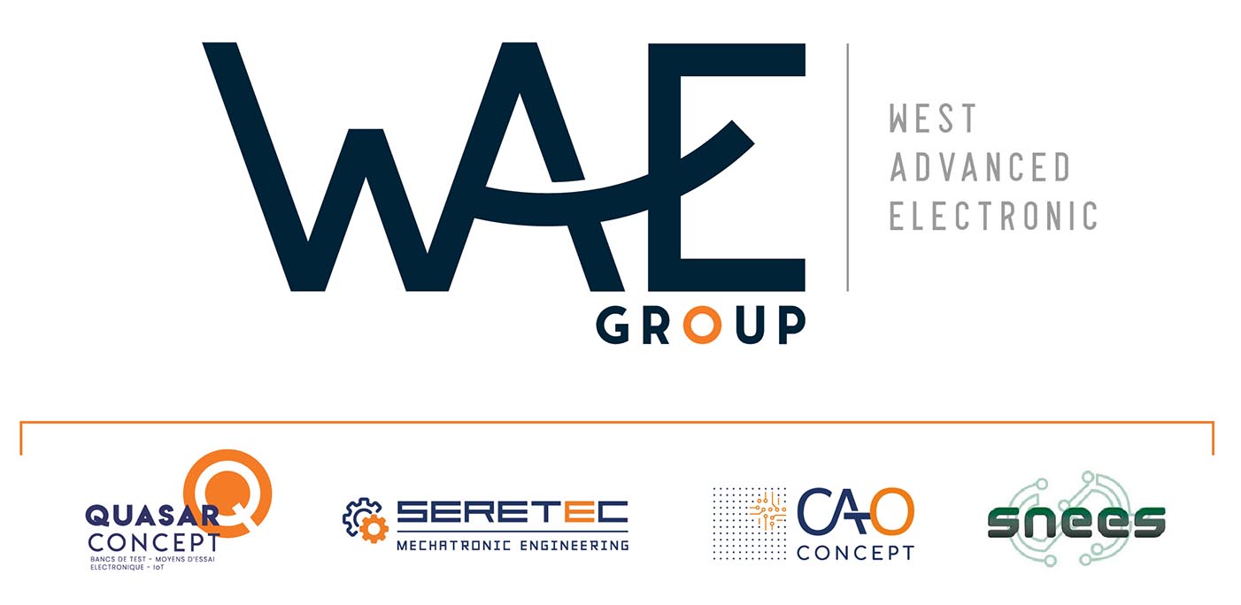 logo WAE Group avec les 4 logos QUASAR CONCEPT, CAO CONCEPT, SERETEC, SNEES